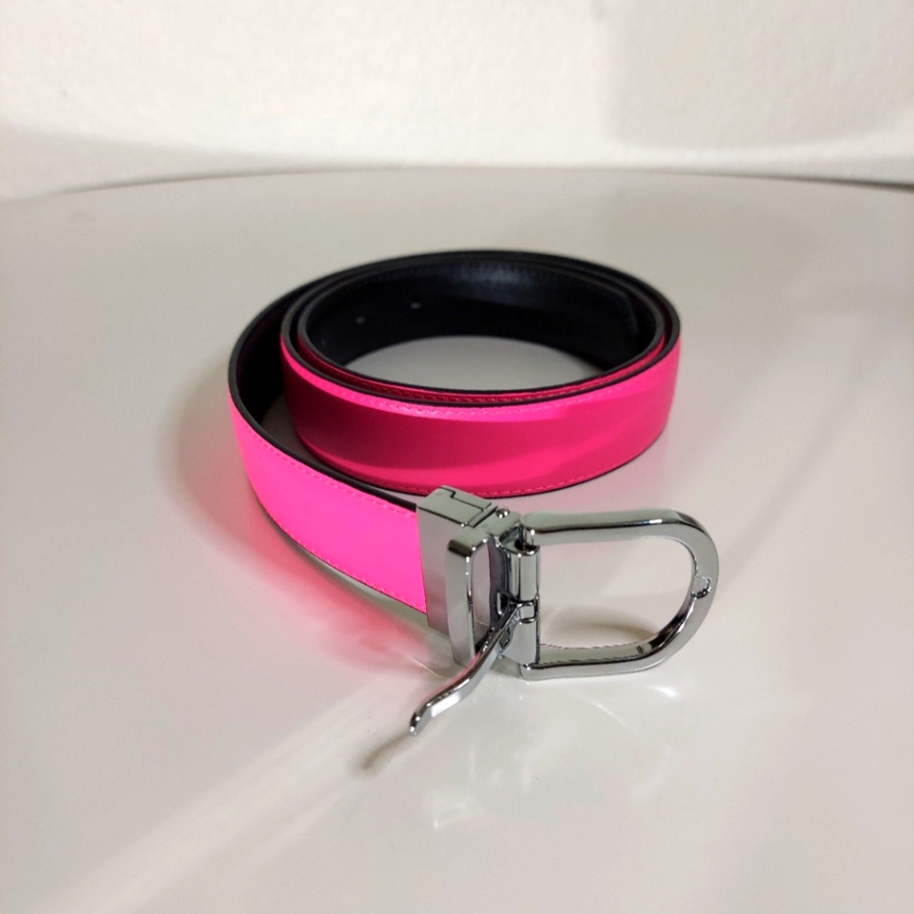 Falari Neon Hot Pink & Black Genuine Leather Belt Size M 34-38